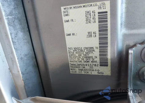 2012 Nissan Altima 2.5 S z USA, uszkodzony, nr VIN 1N4AL2AP5CN455782